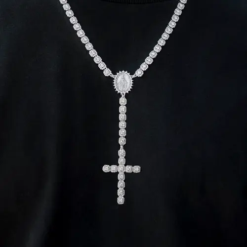 GLD Micro Clustered Rosary Chain in White Gold | 16-22" 18k White Gold Plated Stand Out Piece Lifetime Guarantee