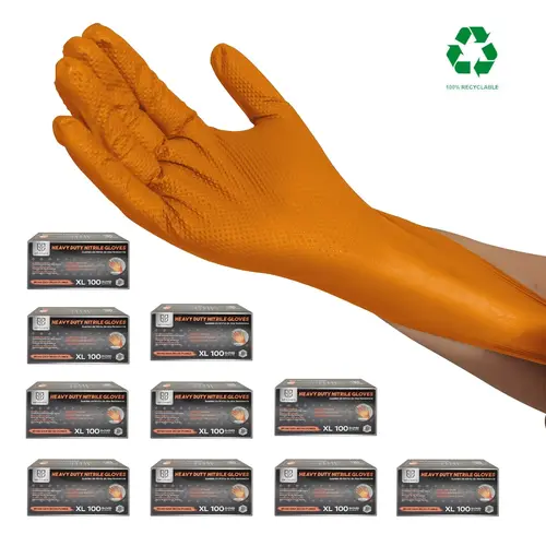 GP Craft 8Mil Orange Diamond Textured Industrial Work Gloves - Durable Grip, Reproductive Chemical-Free, 100pcs Multiple Packs (10*6*5in) for Motor Vehicles, Garage, Shop Use, Fits House Plumbing, Reusable Cleaning Cover & Remover