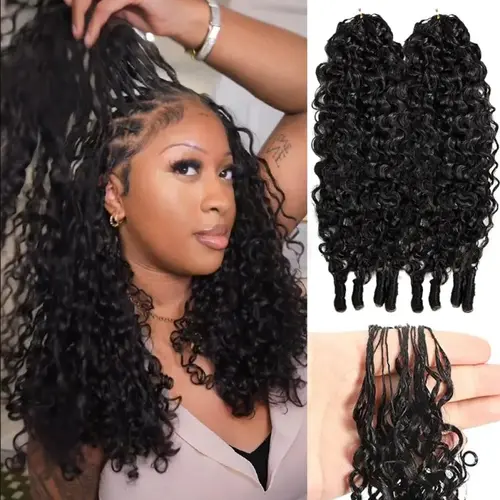 Burmese Curly Crochet Human Hair Knotless Pre-Separated Natural Black Kinky Curly Feather Crochet Hair Extensions For Braiding backtoschool, Box Braids Crochet Hair, Glueless Kinky Curly sohochic