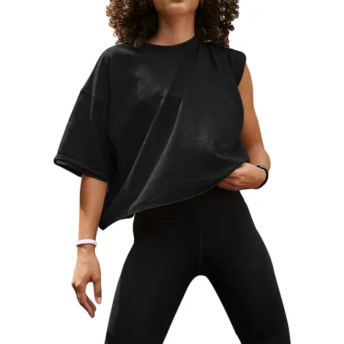 UEU Women's Comfy Basic  Short Sleeve Crop Tops Casual Crewneck Oversized Boxy Tshirt Fashion  Breathable Streetwear Womenswear Tee