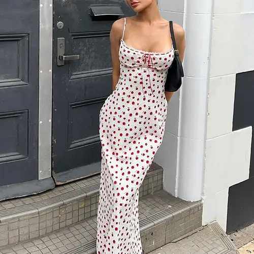 Ditsy Floral Print Bohemian Boho Sleeveless Bodycon Cami Slip Dress Lace Splicing Adjustable Lace Up Backless Tie Dress Summer Beach Vacation Party Club Long Dresses For Women