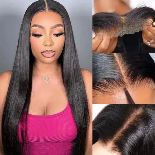 BLING HAIR Female Silky Straight Human Hair Lace Closure Wig - 6x4/7x5/9x6 Glueless, Bone Base, Pre-Plucked Hairline, Back to School sohochic