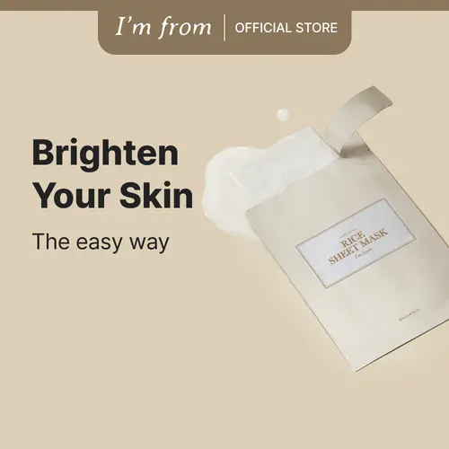 [I'm From Official Shop] Rice Sheet Mask Pack of 5, 60% Korean Rice Face Mask, Creamy Hydration for Dry, Combination Skin, Moist, Milky Essence, Biodegradable, Vegan, Hydrating Skincare, Skin Repair Moisturizer Nourishing Hydrate Moisturizing