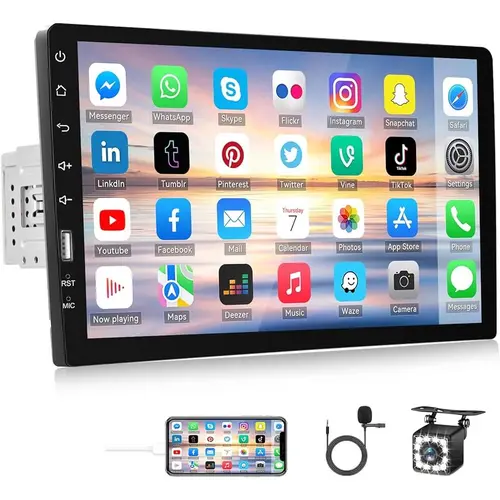 SummerVibes 9" Single Din HD Touch Screen Car Stereo - Bluetooth Call, BT Handsfree Calls, IP67 Waterproof Backup Camera, External Microphone, FM MP5 Player, Mirror Link Sync, SWC, USB, EQ Car Audio Receiver
