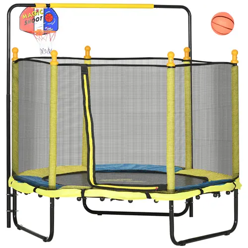 #tiktokshopbacktoschool Outsunny Trampoline for Kids with Safety Enclosure Net, Mini Toddler Trampoline, Recreational Trampoline for Indoor Outdoor, Gifts for Boy and Girl