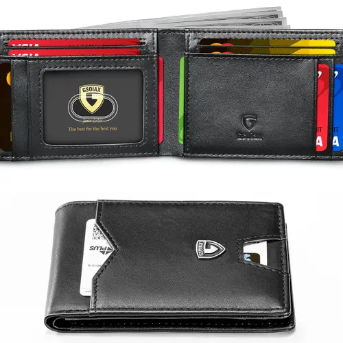 GSOIAX Men's Genuine Leather Bifold Wallet - Slim Fit, RFID Blocking Function, Everyday Carry Men's Wallet, Rfid Blocking Wallets