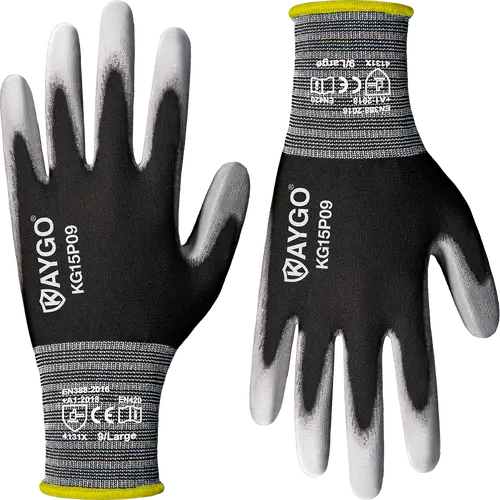 KAYGO Work Gloves PU Coated 12 Pairs, KG15P,Nylon Liner with Flexible Polyurethane Coating, Safety Work Gloves for DIY, Assembly, Warehouse, Light Duty Work