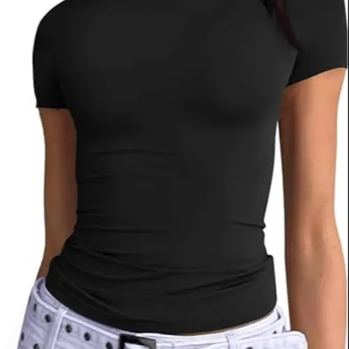 Women's Solid Round Neck Lounge Tee, Casual Comfy Short Sleeve T-shirt for Daily Wear, Ladies Tshirt Top for Indoor Outdoor Wear