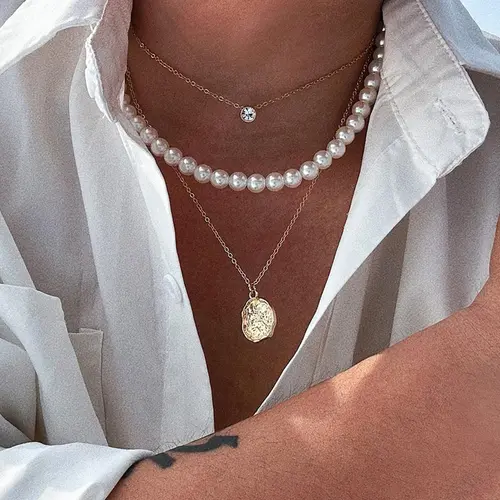 Faux Pearl Decor Pendant Necklace (3pcs/set), Rhinestone Decorated Necklace, Multi-layer Necklace, Beaded Necklace, Elegant All-match Jewelry for Men & Women, Fashionable Accessories, Classic Fashion Accessories for Daily Wear