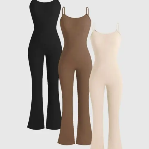 Women's Solid Color Simple Flare Leg Cami Jumpsuit, Casual Sleeveless Spaghetti Strap Bell Bottom Jumpsuit for Summer, Ladies' Clothes for Daily Wear Bodycon Jumpsuit