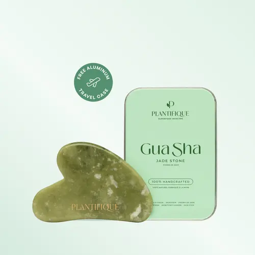 [PLANTIFIQUE Official Shop] Natural Solid Stone Jade Gua Sha Tool for Face Massage - Jawline Shaper, Daily Serum Application, Easy Storage, Gift Idea for Adults, Facial Contour Care Skincare Tool, Natural Stone