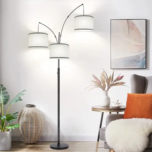 Nintiue Dimmable Floor Lamp - 3 Lights Arc Floor Lamps for Living Room, 1000LM Modern Tall Standing Lamp With  Shades & Heavy Base, Mid Century Tree Floor Lamp for Bedroom Office, Home Decor,3 LED Bulbs Included