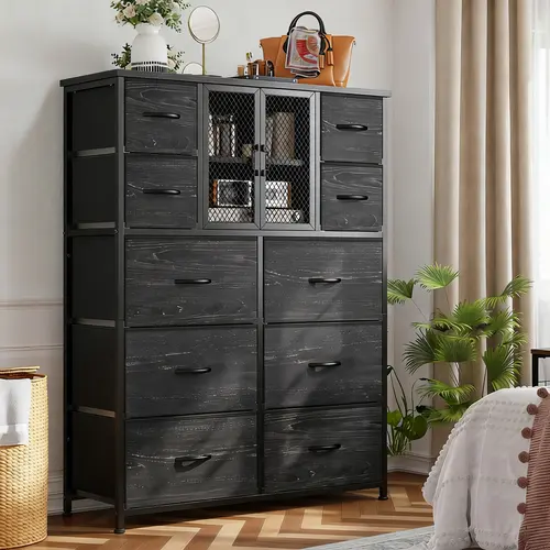【Storage Cabinet】Raybee Heavy-Duty 10 Drawers Dresser for Bedroom,Thickened Board Material,Fabric Tall Dresser & Chests of Drawers with Metal Mesh Door,Organizer,drawerstorage in Cabinet,homedecor Furniture,easy assemble,38"W x 11.81"D x 48.1"H