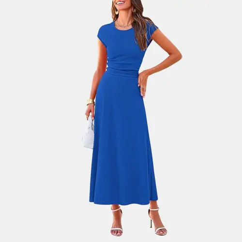 PrettyGarden Women's 2-Piece Ribbed Knit Short Sleeve Crop Top High Waist Midi Skirt Set Summer Outfits#springtok