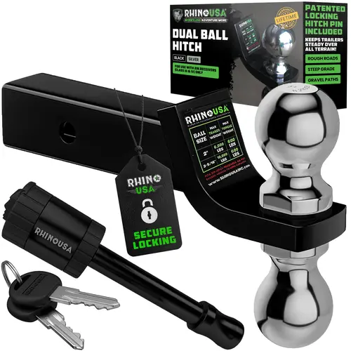 Rhino USA Dual Ball Hitch, Heavy Duty Reversible Tow Hitch Fit 2" Receiver, 2" & 2 5/16" Trailer (10,000 LB GTW) With Weatherproof Anti-Theft Lock Pin