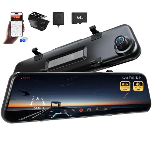 Pelsee P12 Pro Max Dual Cam Car Camera Dashcam - 4K+2.5K Resolution, Wi-Fi for Realtime Phone View, Front & Rear Lenses, WDR Night Vision, Voice Control, 64GB Card, GPS for Cars & Trucks