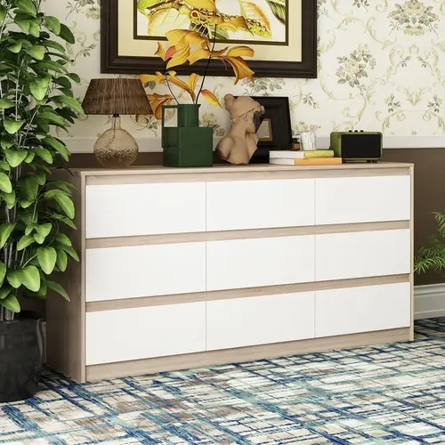 FUFU&GAGA Modern Dresser Chest of Drawers, 9 Drawer Dresser with No Handle Design, White Dresser for Bedroom - Multi-Use Drawer Organizer