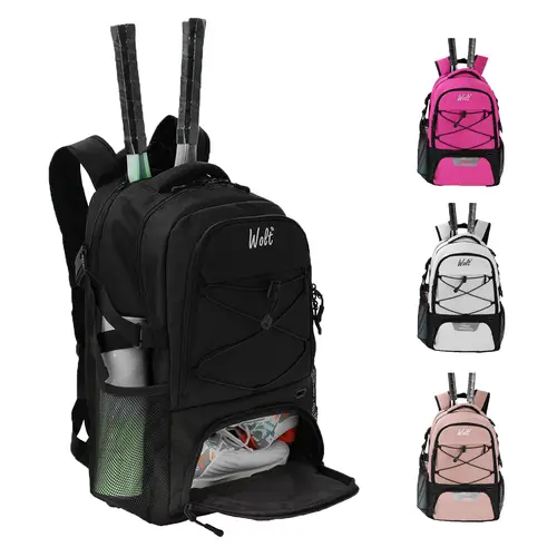 Wolt Adult Tennis Backpack, 600D Polyester All-Road Bag with 2-Racket Holder, Breathable Shoe Compartment, Mesh Pockets, Built-In Organizer, Topload Quick Access, Front Dirty Gear Storage for Tennis Equipment & Everyday Carry, Breathable Shoes Compartment