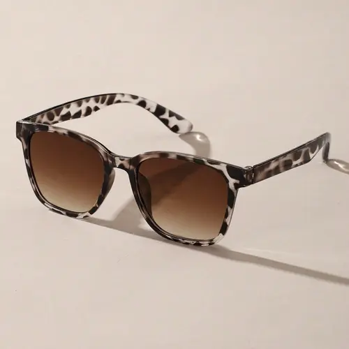 Unisex Vintage Square Frame Tinted Lenses Sunglasses, Casual Leopard Print Sunglasses for Everyday Use, Lightweight Durable Sunglasses, Plastic Frame Sunglasses, Square Framed Sunglasses