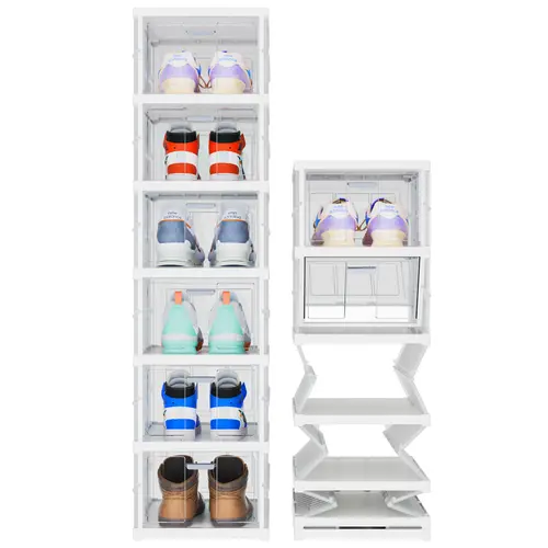 Plastic Foldable Shoe Box Home Organizer with Transparent Doors - No Assembly Required, Stackable Bins for Shoes, Sneakers, Caps Display, Storage Boxes&Bins