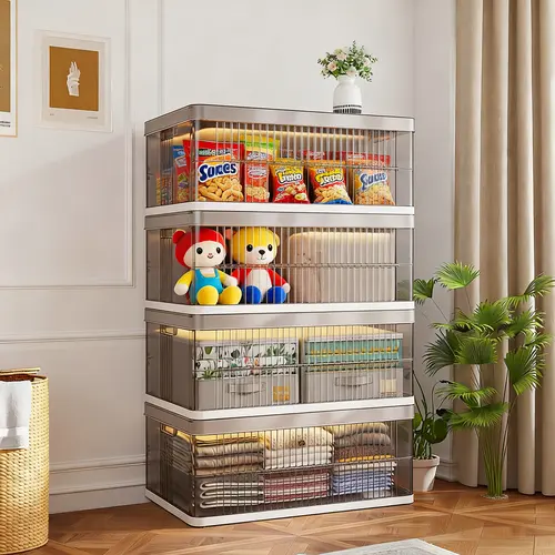 [24H Online Help]Raybee 1–5 Tier Clear Plastic Storage Bins with Lid, Foldable & Stackable Collapsible Storage Boxes, Dustproof Organizer Bin for Closet, Pantry, Bedroom, Living Room, Apartment, Dorm, Space Saving Organization Solutions for Home Furniture