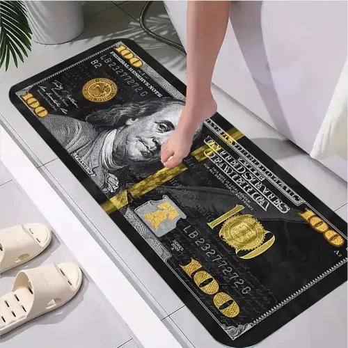 $100 Bill Number Design Area Rug - Non-Slip, Cushioned Polyester Blend Flat Weave Rug for Indoor Use, Living Room, Bedroom Decor