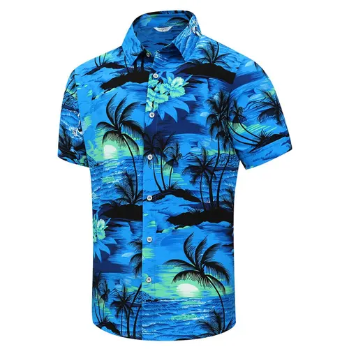 JUNBAOSS Hawaiian Shirt for Men, Unisex Summer Beach Casual Short Sleeves Button Down Shirts, Regular Fit Fashion Comfy Flower Printed Blouse Vacation Clothing, Classic Soft Floral Menswear Polyester Stylish Hawaiian Tropical Tops, Outfits for Daily Wear