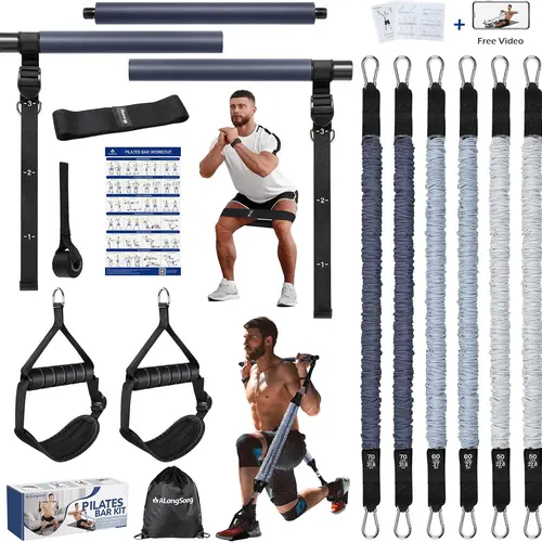 Resistance Bands Set with Pilates Bar for Home Gym, Adjustable Workout Kit (20–70 lbs Resistance) for Full Body Training, Adjustable Fitness Tool, Exercise Bands For Legs