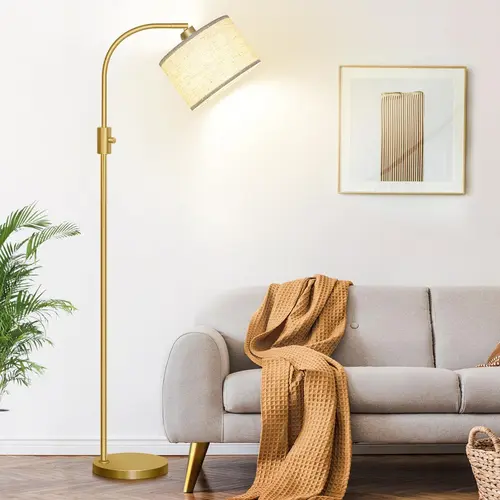 Nintiue Upgraded Dimmable Arc Floor Lamp with Linen Shade, 1200 Lumens LED Edison Bulb Included, Black Tall Adjustable Beam Lamp, Room Decor, Aesthetic Home Decor, Ambient LED Lighting for Living Room, Bedroom
