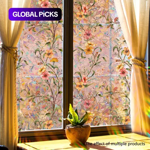 Floral Window Sticker, Removable Static-Cling Window Decal, Deco Stickers, Decorative Sticker Flower Design for Living Room and Bedroom #GLOBAL PICKS