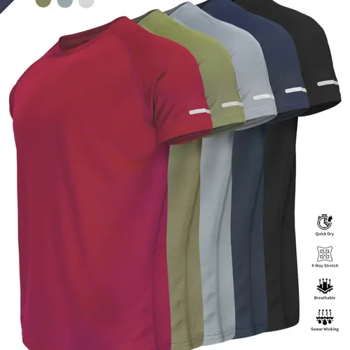 Reflective Sportswear T-Shirt, Breathable Quick-Dry Short Sleeve Crew Neck, Lightweight Men's Athletic Tee, Ideal for Outdoor Activities