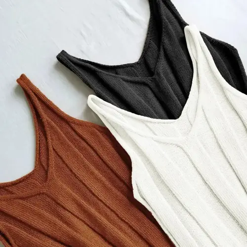 Women's Plain V Neck Sweater Vest Fit, Casual Elegance Sleeveless Knit Top for Summer, Ladies Clothes for Daily Wear, Piece, Knitting, Knitted Tank Top, Womenswear