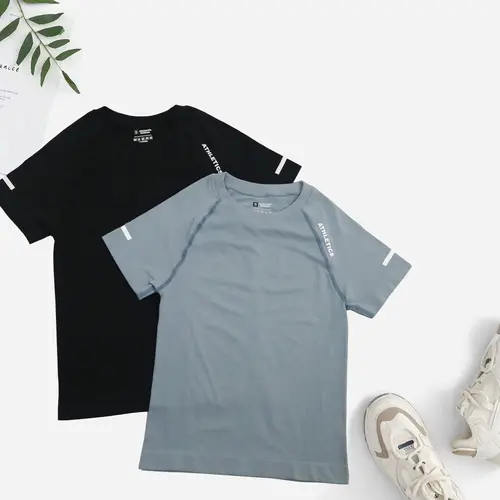 Women's 2pcs Letter Print Raglan Sleeve Sports Tee, Round Neck Short Sleeve T-Shirt for Yoga Gym Workout Running, Ladies Sportswear for All Seasons, Athletic Tops, Athletic Yoga Shirts, Athletic Workout Clothing, Athletic Apparel, Athletic Clothes