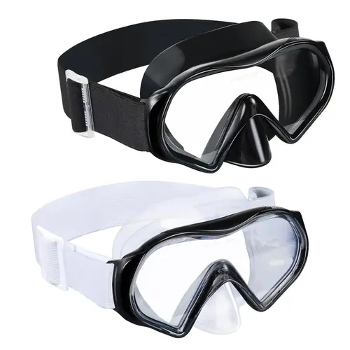 Aegend Adults' Anti-Fog Tempered Glass Lens Swim Diving Mask - Nose Cover, Double Silicon No Leak Seal, Knitted Adjustable Strap, Comfy Fit, Panoramic View Water Sports Gear for Diving, Snorkeling