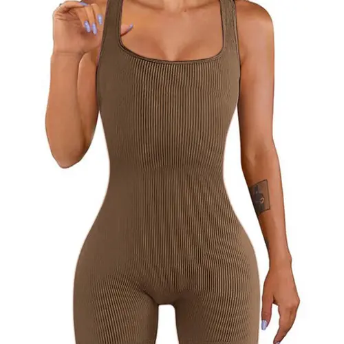 Women's Solid Color Ribbed Square Neck Tank Shapewear Knit Romper, Built in shaper, Casual Comfy Thigh Slimmer Seamless Sleeveless Shaper Bodysuit for Daily Wear, Ladies Shapewear for All Seasons, Tummy Tuck Garment, Body Shaping Underwear