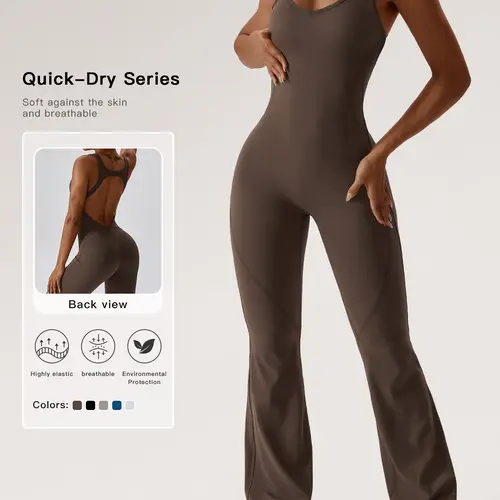 Women's Solid Cut Out Backless Sports Tummy Control Jumpsuit, Quick Drying U Neck Sleeveless Jumpsuit for Yoga Gym Workout, Ladies Sportswear for Summer, Stretchy Sports Jumpsuit