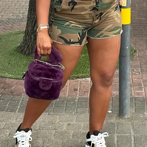 Women's Camo Print High Waist Button Front Skinny Shorts, Casual Comfy Shorts for Summer, Ladies Bottoms for Daily Wear