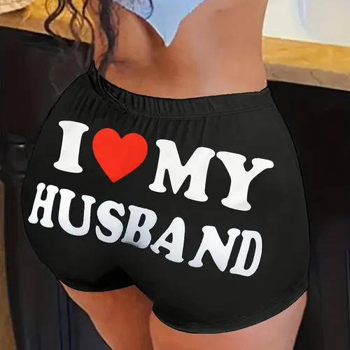 Women's Heart & Letter Print High Waist Biker Shorts, Casual Fashionable Shorts, Casual Comfy Breathable Bottoms for Daily Outdoor Wear, Ladies Clothes for Summer