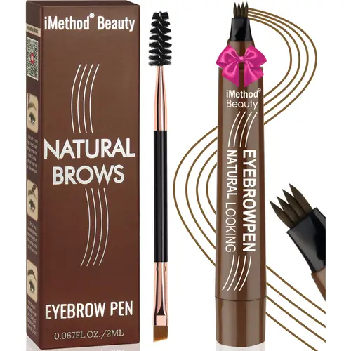 iMethod 4 Fork Tip Microblading Eyebrow Pen with Brush - Gel, Natural-Looking, Pen Style, Precise Tip Eyebrow Pencils, All-Day Wear, Waterproof Beauty Cosmetic for Softly Defined Natural Look, Natural-Looking Eyebrow Pencils, Pen Style Eyebrow Pencils