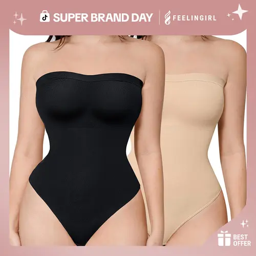 FeelinGirl Strapless Bodysuit for Women Removable Seamless Shaping Thong Tops Fabric Fit Lady Womenswear Underwear Comfort #SummerVibes