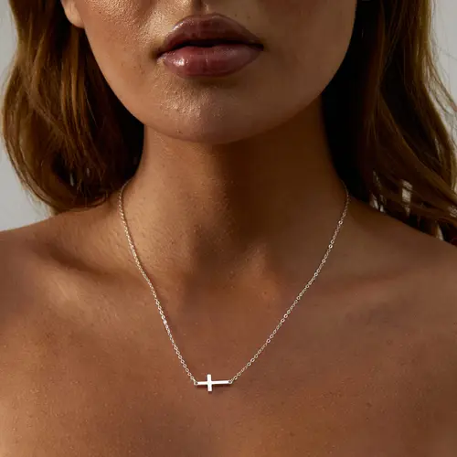 Mideeo Women's 14 Karat Gold Plated Dainty Cross Pendant Necklace - CZ, Christian Style, Minimalist Faith Statement, Adjustable Long Everyday Costume Necklaces