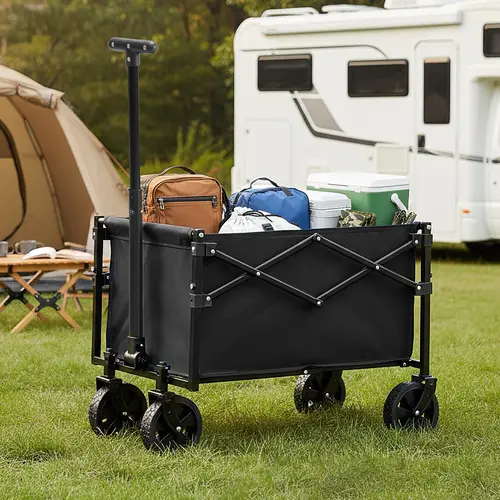 Sweetcrispy Upgraded Heavy Duty Outdoor Collapsible Utility Wagon with Wheels, Flexible Handle, 176 lbs Capacity, Oxford Fabric, Lightweight Compact Pack for Grocery Shopping, Camping