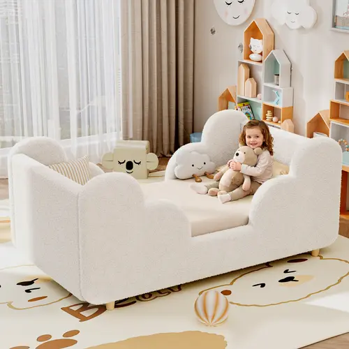 Naudacaa Durable Baby Low Profile Kid-Safe Infant & Toddler Bed Frame, Whole Soft Padded Floor Bed with Extra Safety Rail, Safe Sleep for Boys/Girls - Standard Crib Size (Mattress NOT Included)