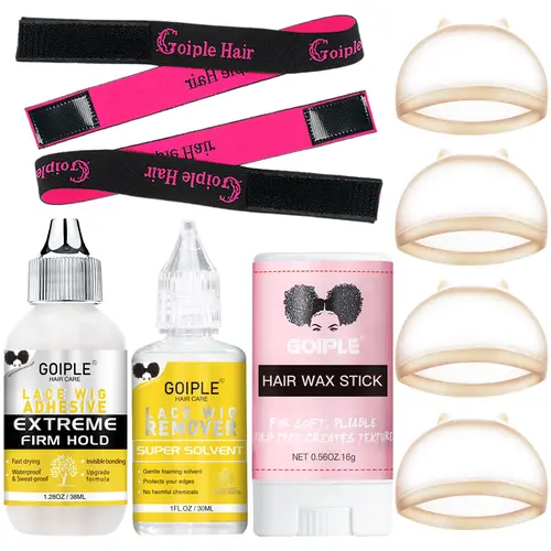 Goiple 9-Count Glue Adhesive Set - Waterproof for Lace Wigs with Wig Installation Tools, Remover, Hair Wax Stick, Invisible Bonding, Extra Firm Hold & Natural Look, Wig Glue, 1.34Fl Oz