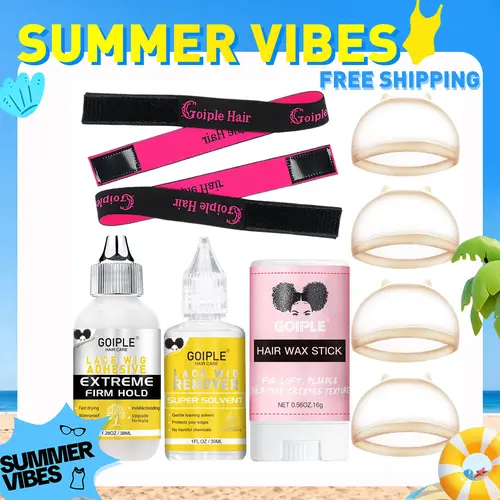 【SUMMER VIBES】Wig Install Kit - 9-Count Waterproof Lace Wig Glue Set with Wig Glue Remover, On-the-Go Wax Stick, Hair Styling Tools, Invisible Bond Natural Look Adhesive, Wig Glue For Front Lace Wig