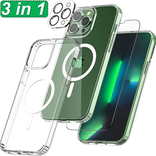 XG-Tech Magnetic MagSafe-Compatible Transparent Case for iPhone 17/17e/Air/16/16e/15 Plus/14/13 Mini/12/11 Pro Max - Free Tempered Glass + Free Camera Lens Protector, Smartphone Accessories for Handheld Devices Protection