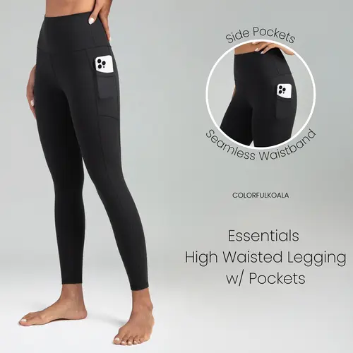 Colorfulkoala Essentials Collection Women's High Waisted Yoga Pants 7/8 Length Leggings with Pockets 25" Inseam,back to school shopping
