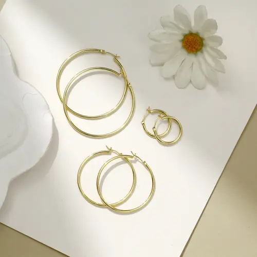 14K gold plated Big Hoop Earrings For Women  Hoop Earrings Large Silver Hoop Earrings, Gold Aesthetic, Non-Tarnishing Gold Tone Earrings