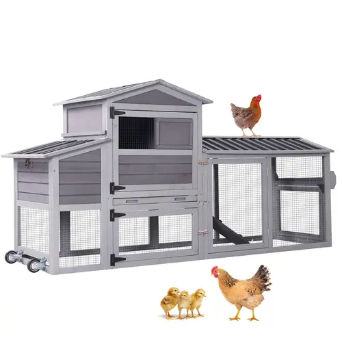 Aivituvin AIR61 Mobile Wooden Outdoor Poultry Hutch - Single Unit Enclosed Wooden Chicken Cage with Wood Frame, Heavy-Duty Wire Keeps Safe, Waterproof Lid, Carry Handle, Pull-Out Waste Tray, 18.47ft² 2-3 Bird Space for Chickens Ducks