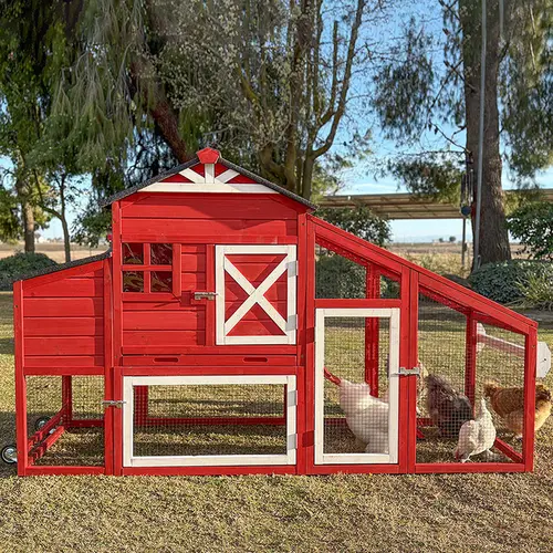 Aivituvin-AIR32 Wooden Movable Chicken Tractor Cages & Accessories with Wheels, 17.1ft² for 2-3 Egg Laying Chickens, Nesting Box for Backyard Homestead Asphalt Dry Roof Use